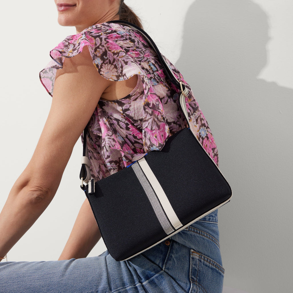 The Casual Crossbody - Black and Ivory Stripe